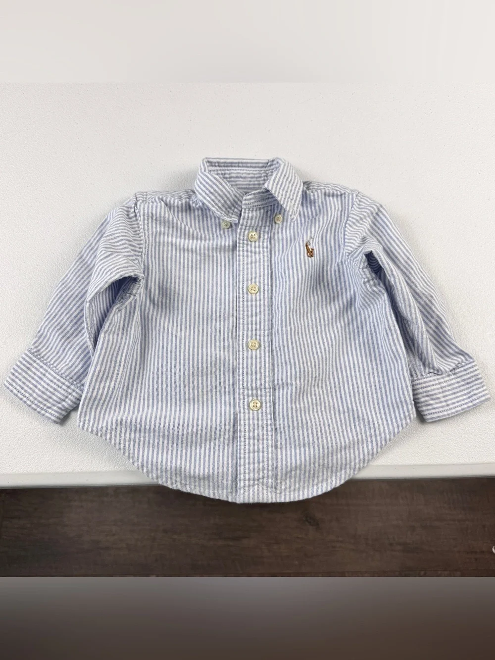 Ralph Lauren Button Down Shirt Baby Boys Size 9M Blue White Striped LS